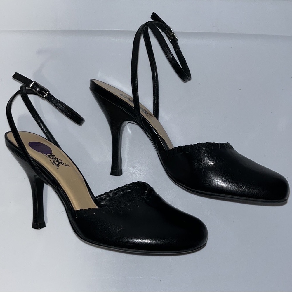 Carlos Santana Leather Beauty Whipstitch Heels Black Women’s Size 7.5